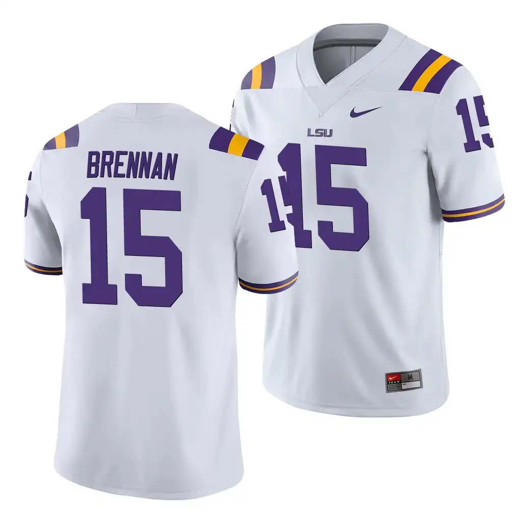 Men's LSU Tigers Myles Brennan #15 Game White NCAA Football Jersey